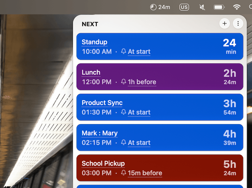 Mind the Gap track board listing the day's reminders by time