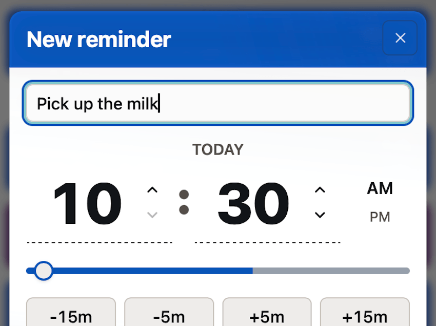 The Mind the Gap new-reminder form with calendar selection